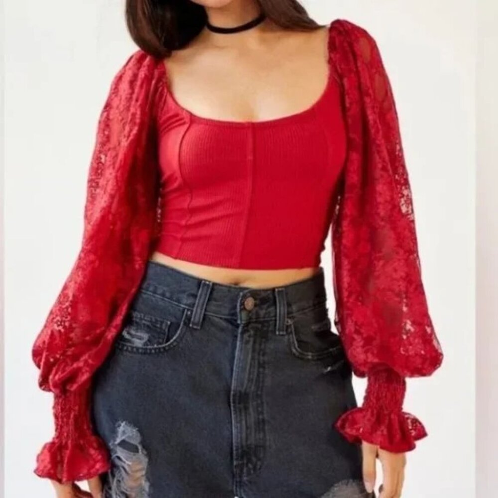 Urban Outfitters Cynthia Lace-Sleeve Top ** Sz L